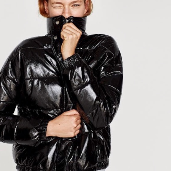 ZARA VINYL PUFFER JACKET - SIZE SMALL - Picture 2 of 7